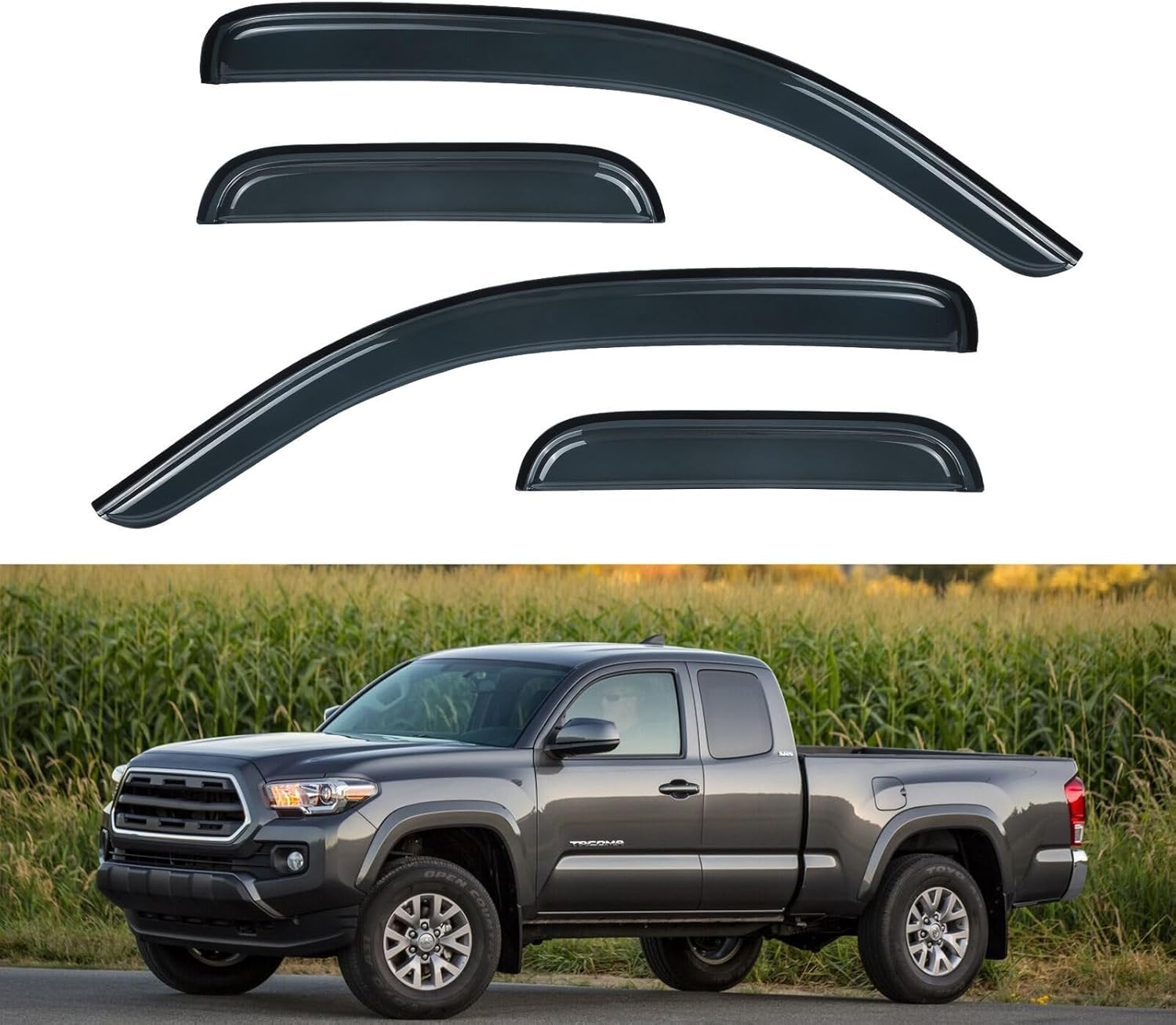 4pcs Side Window Deflectors Shade, Outside Mount Tape-On Rain Guards Set, Side Window Visors Compatible with 1993-1997 Toyota Corolla Sedan 94022