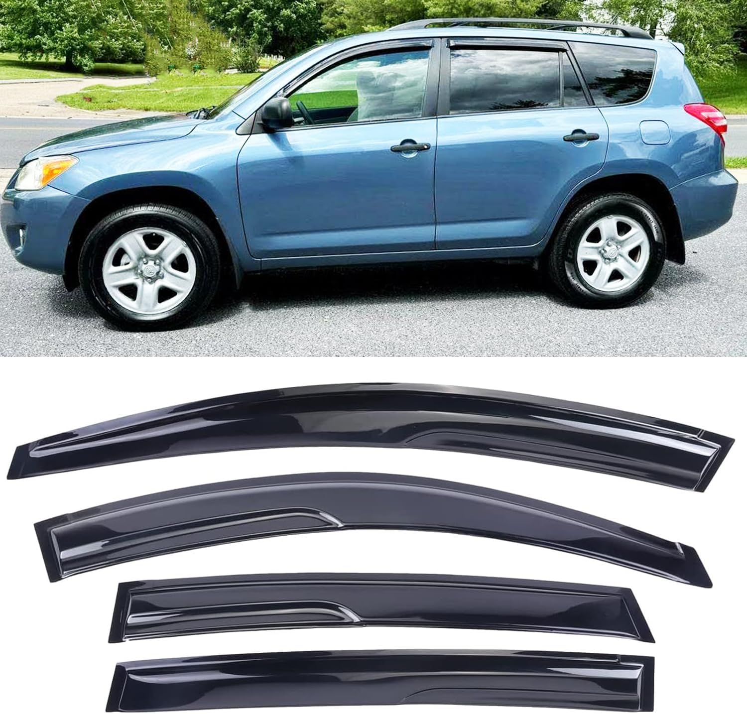 Tape On Side Window Deflectors Vent Window Visor for 2015-2018 Chevy Silverado & GMC Sierra 1500 2500HD 3500HD Double/Extended Cab Rain Guards Sun Shade 4PC-Set Truck Accessories