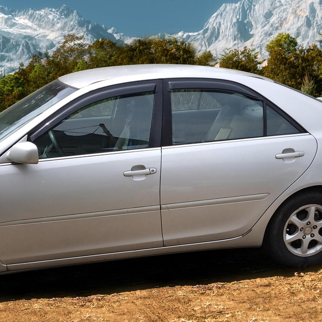 Window Visors Compatible with 2002-2006 Toyota Camry 4Dr Sedan, Slim Style Tape On- Smoke Tint Acrylic by IKON MOTORSPORTS, 2003 2004 2005