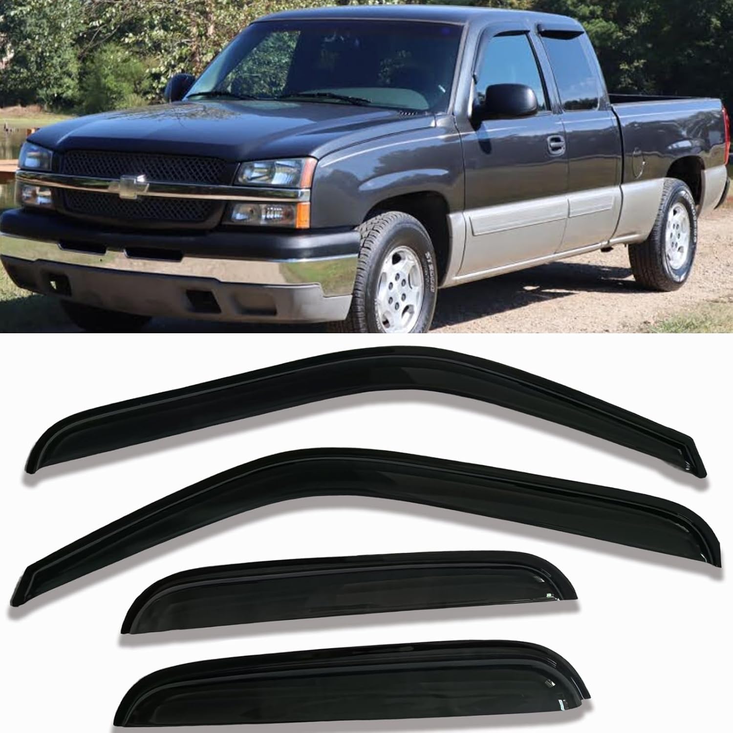 Tape On Side Window Deflectors Vent Window Visor for 2015-2018 Chevy Silverado & GMC Sierra 1500 2500HD 3500HD Double/Extended Cab Rain Guards Sun Shade 4PC-Set Truck Accessories