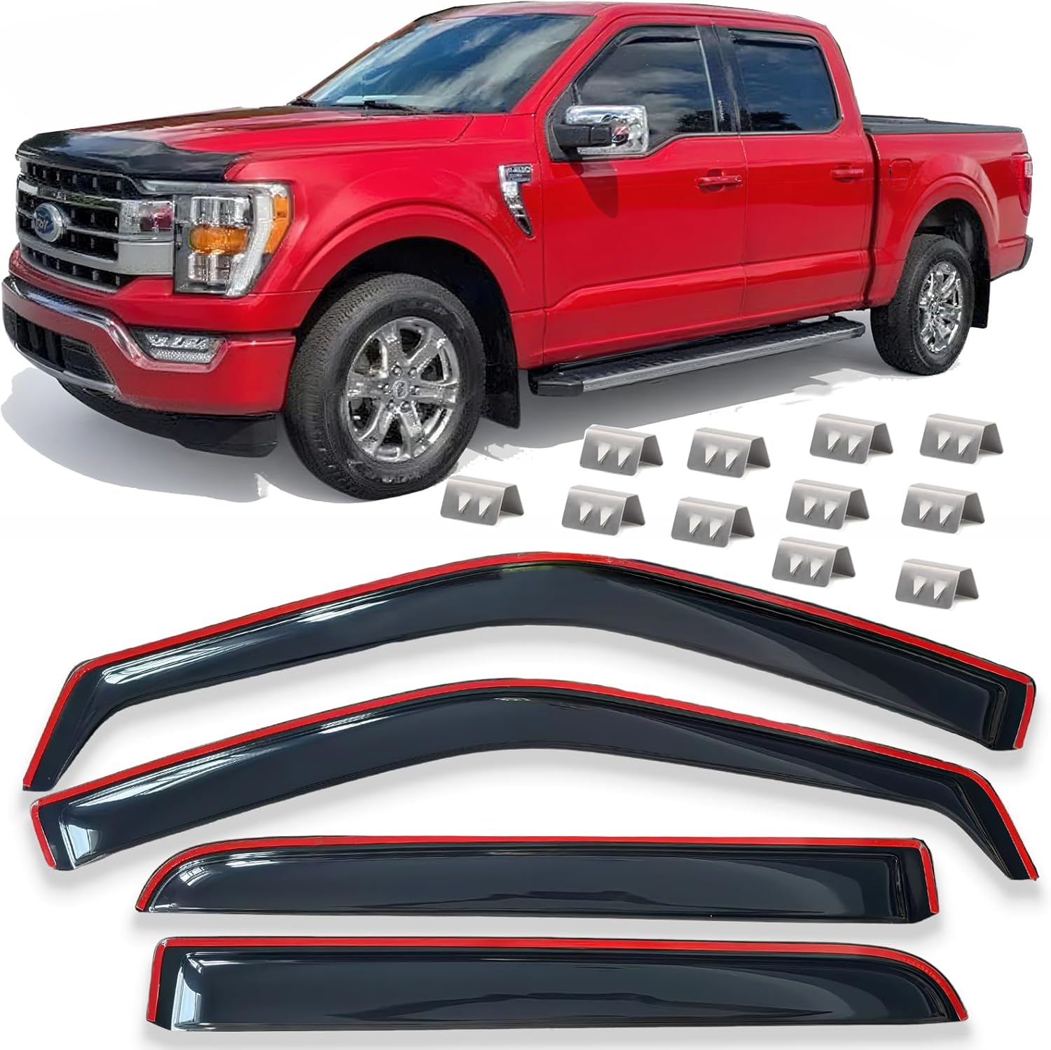 Tape On Side Window Deflectors Vent Window Visor for 2015-2018 Chevy Silverado & GMC Sierra 1500 2500HD 3500HD Double/Extended Cab Rain Guards Sun Shade 4PC-Set Truck Accessories