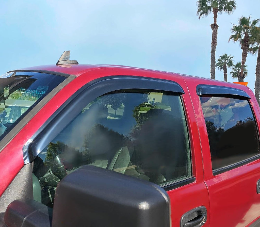 Window Visor Compatible with 2001-2006 Chevy Silverado GMC Sierra Crew Cab, Slim Style Acrylic Smoke Tinted 4PCS Sun Rain Guard Wind Vent Air Deflector by IKON MOTORSPORTS, 2002 2003 2004 2005