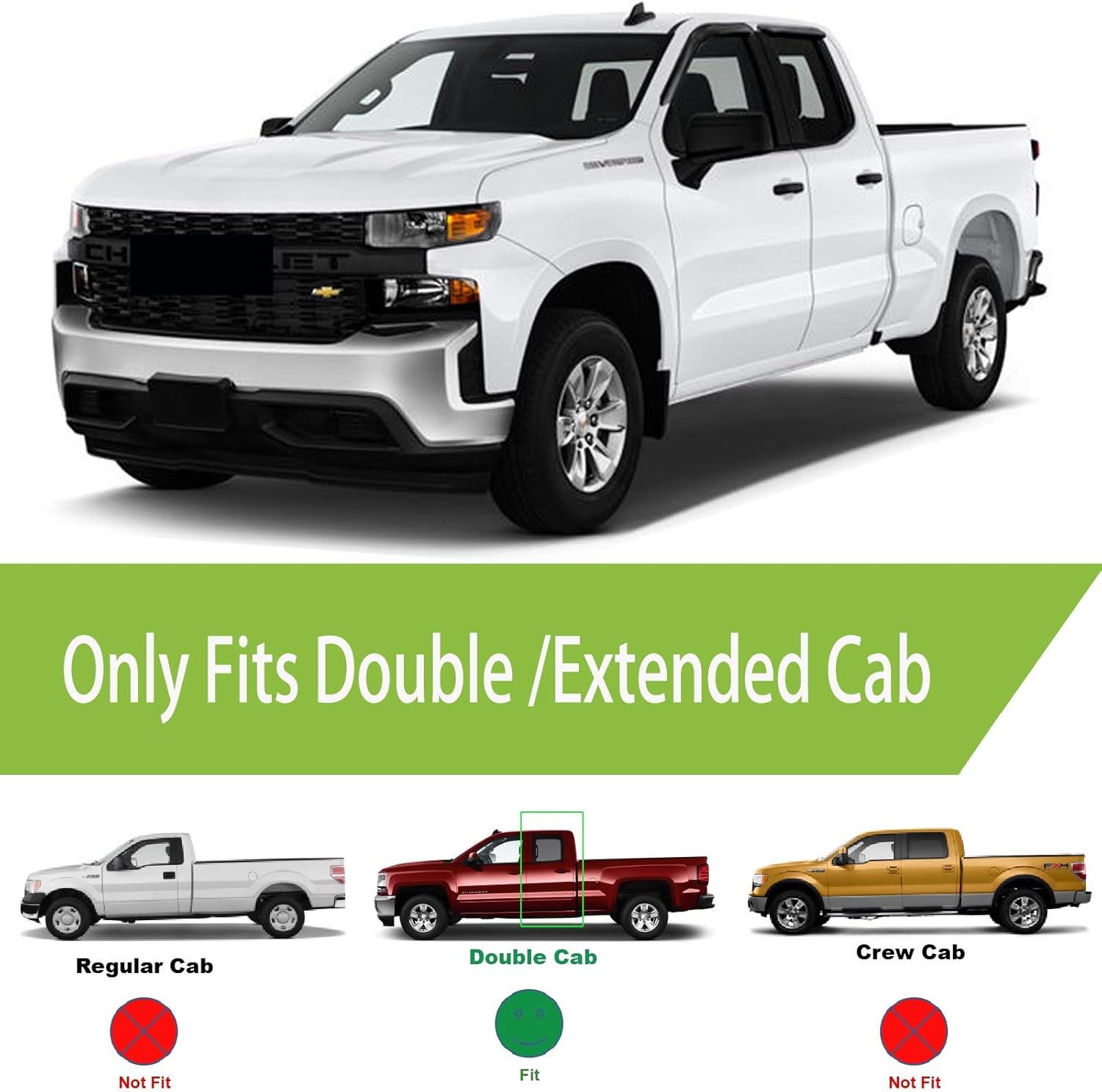 Tape On Side Window Deflectors Vent Window Visor for 2015-2018 Chevy Silverado & GMC Sierra 1500 2500HD 3500HD Double/Extended Cab Rain Guards Sun Shade 4PC-Set Truck Accessories