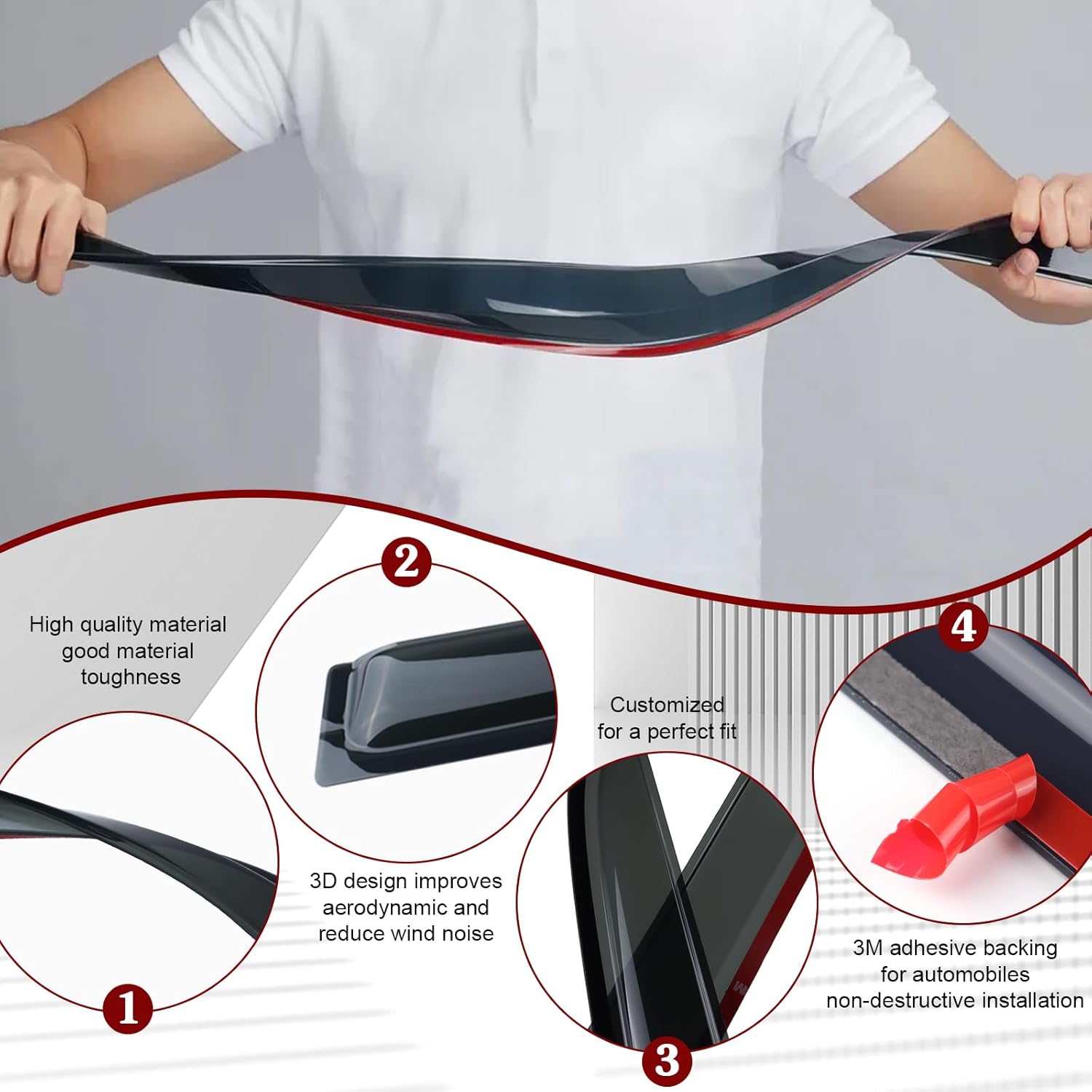 Tape-On Window Visors 4-Piece for 07-14 Chevy Tahoe/GMC Yukon Sun Rain Guard Shield Shade Smoke 94514