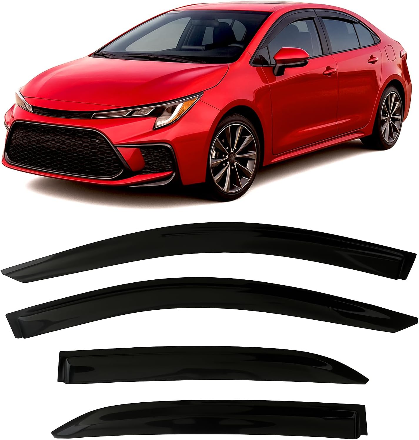 2019-2026 Tape-On Side Window Visor Deflectors for Toyota Corolla Sedan L LE SE XLE XSE FX Hybrid Dark Tinted Rain Guards 2020 2021 2022 2023 2024 2025