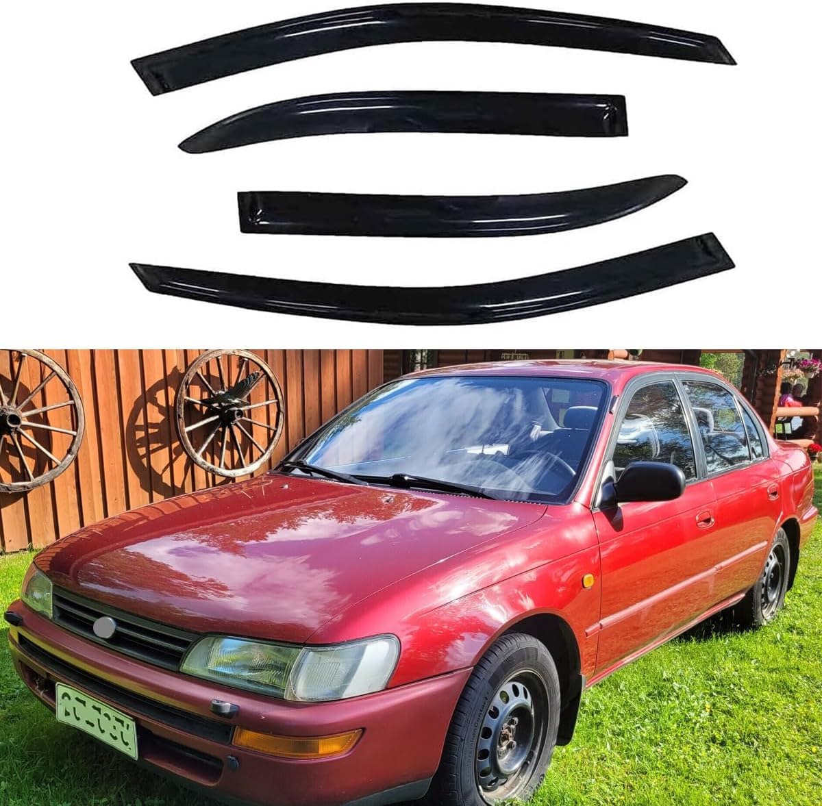 4pcs Side Window Deflectors Shade, Outside Mount Tape-On Rain Guards Set, Side Window Visors Compatible with 1993-1997 Toyota Corolla Sedan 94022