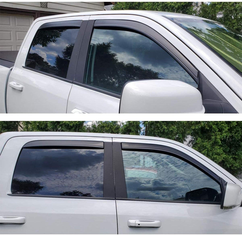 Extra Durable In-Channel Wind Deflector Visor Rain Guard, Fit 2009-2018 Dodge Ram 1500 Crew Cab, 2010-2025 Ram 2500 & 3500 Crew & Mega Cab, 2019-2024 Ram 1500 Classic Crew Cab, Smoke, 4-Pcs
