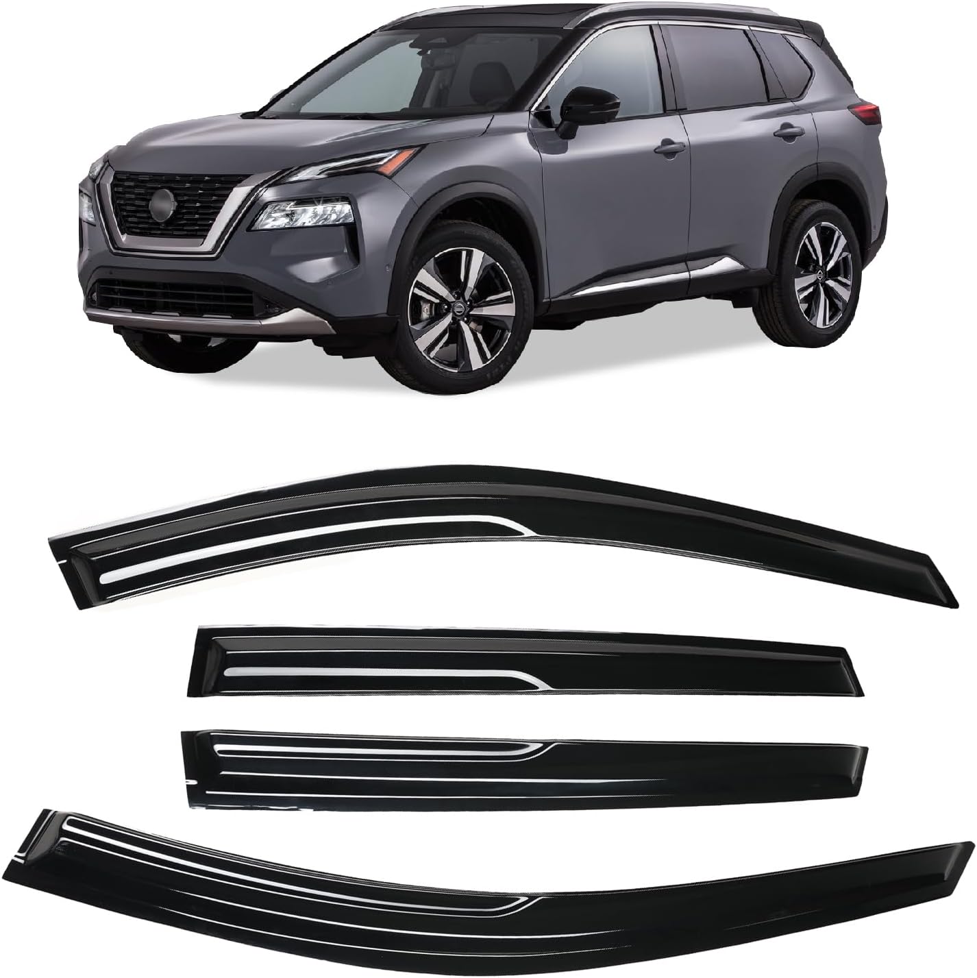 Tape-On Rain Guards Window Visor Fit for 2016-2021 Honda Civic Window Vent Deflector Visors 4 Pcs-94682