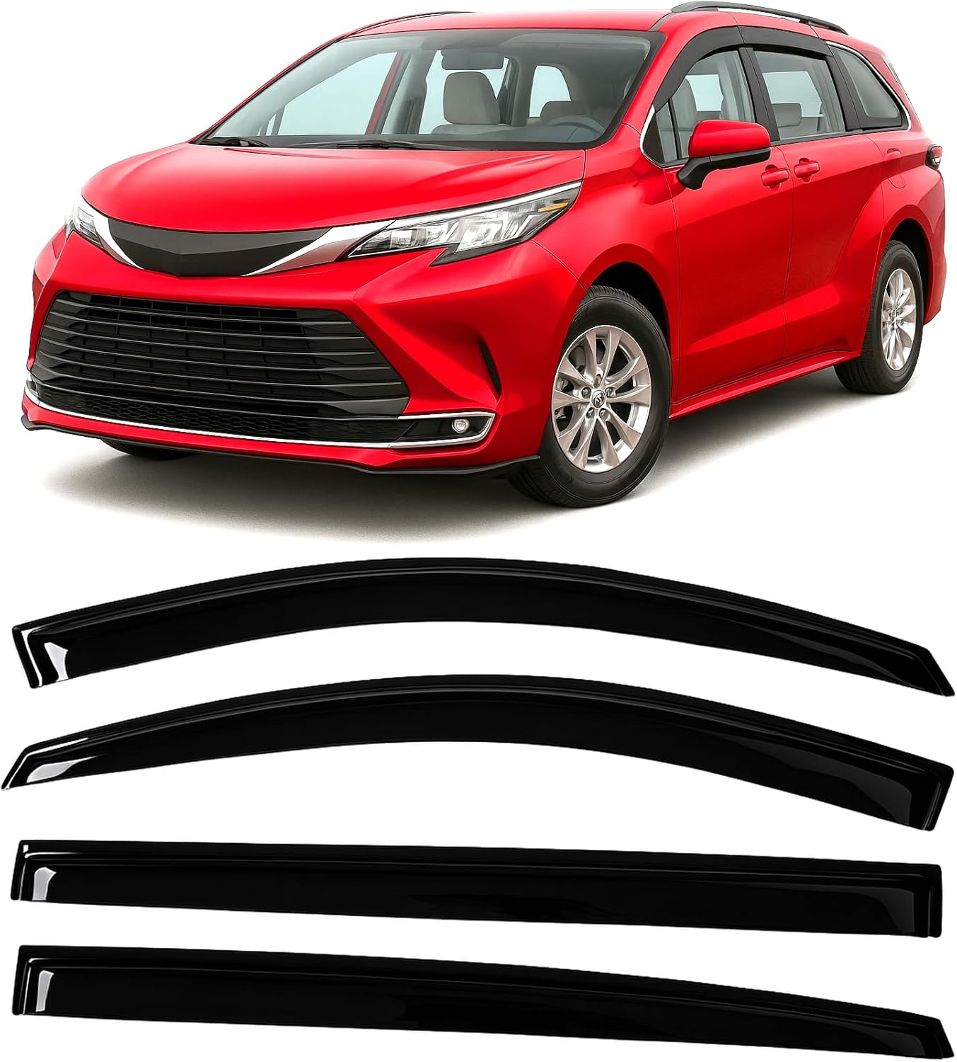 2019-2026 Tape-On Side Window Visor Deflectors for Toyota Corolla Sedan L LE SE XLE XSE FX Hybrid Dark Tinted Rain Guards 2020 2021 2022 2023 2024 2025