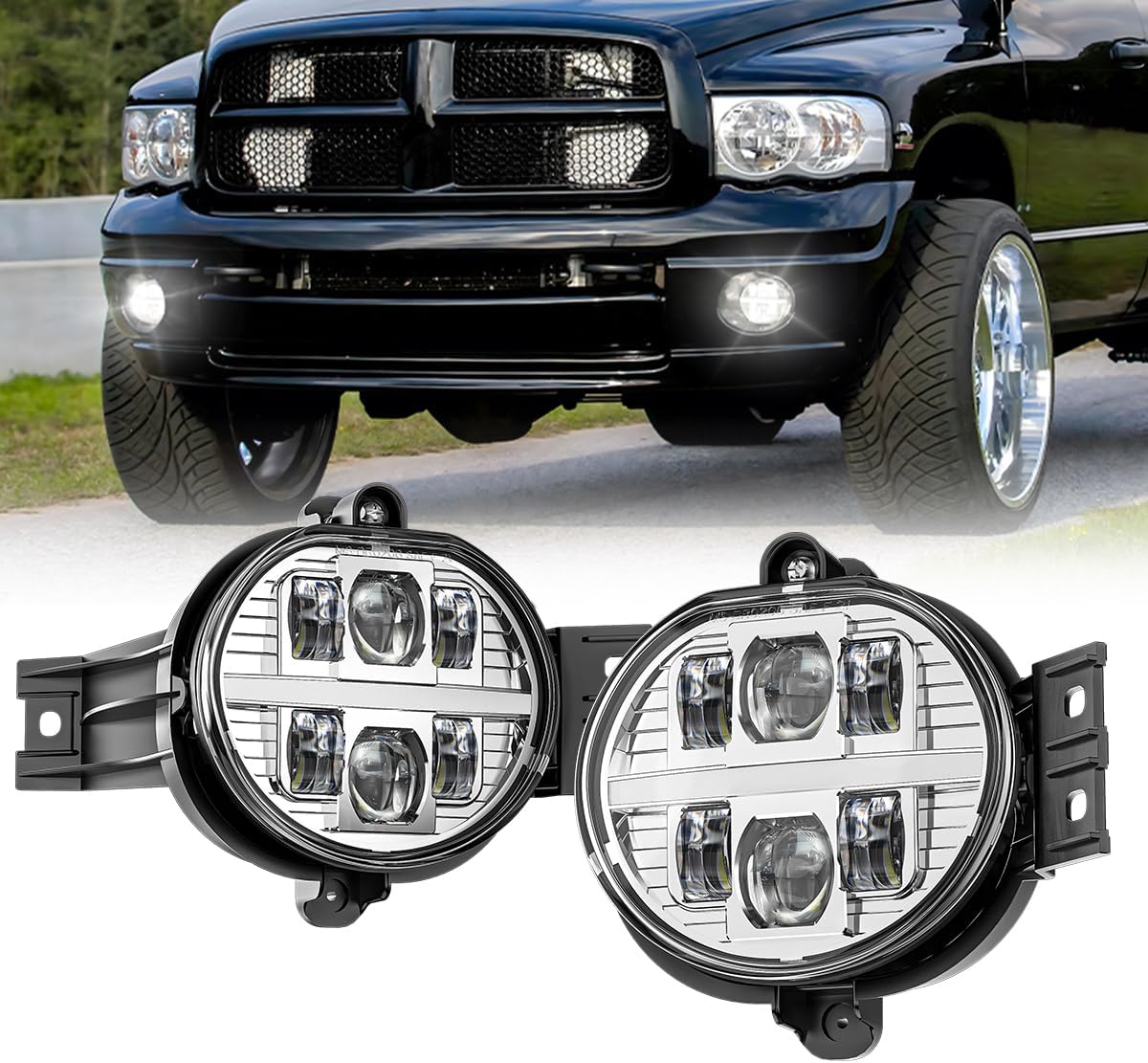 New Version LED Fog Light Compatible with Dodge Ram 1500 2002-2008 Dodge Ram 2500/3500 Pickup Truck 2003 2004 2005 2006 2007 2008 2009-1 Pair Black