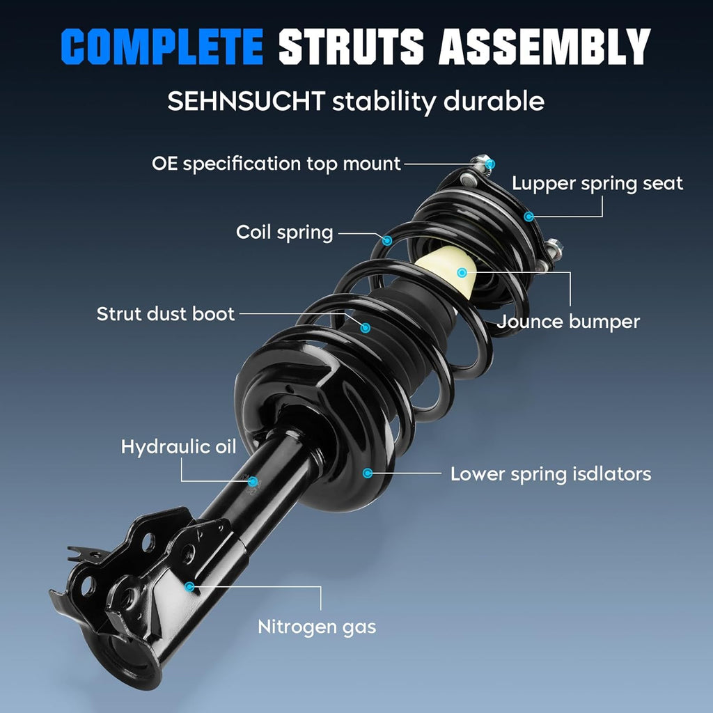 Complete Front and Rear Strut Shock Absorber Fit for Acura CSX 2006-2011, for Honda CIVIC Sedan 2006-2011, Complete of Hydraulic Front Strut w/Coil Spring Kits Replace for 172287 172286 5609