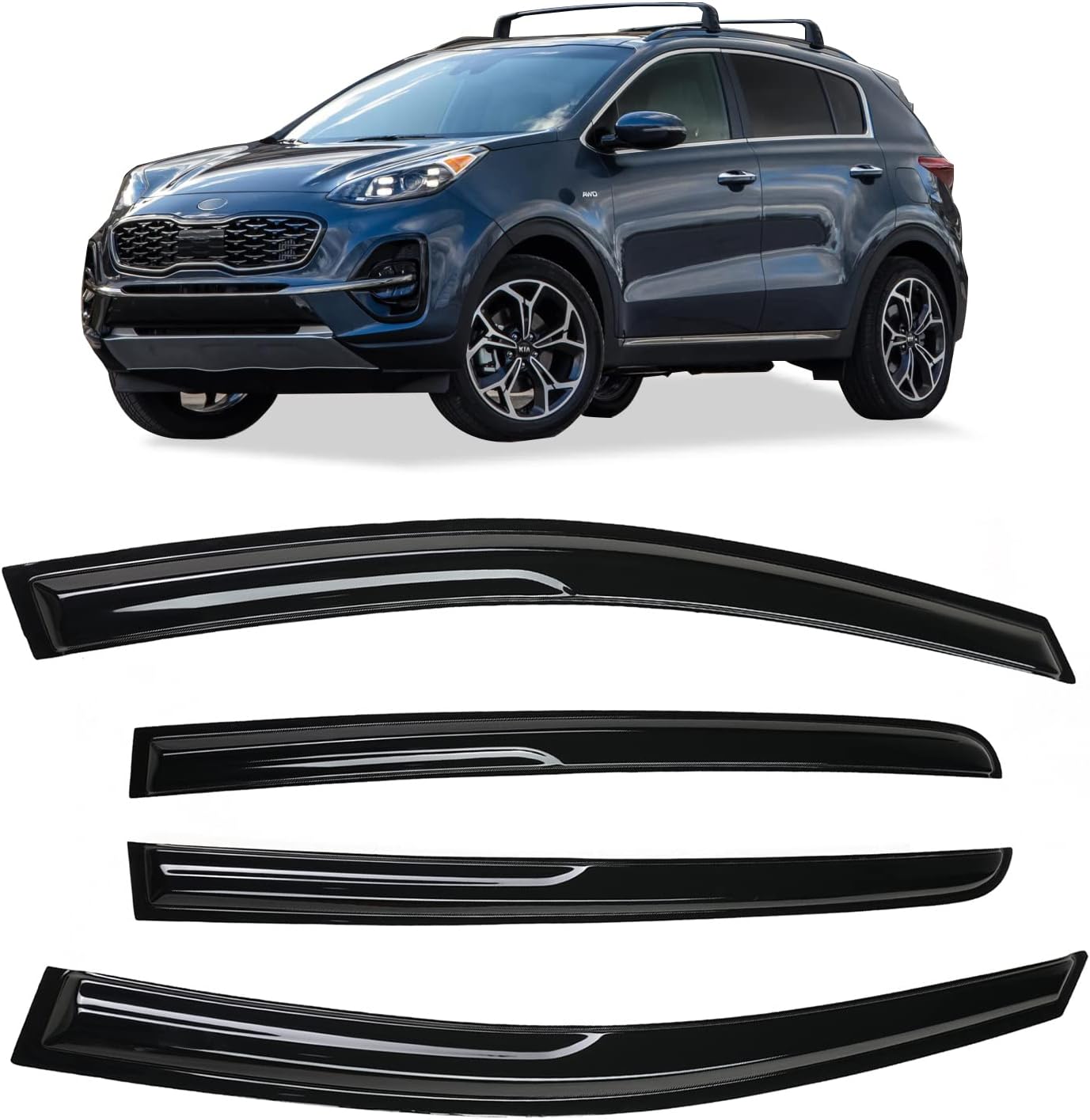 Tape-On Rain Guards Window Visor Fit for 2016-2021 Honda Civic Window Vent Deflector Visors 4 Pcs-94682