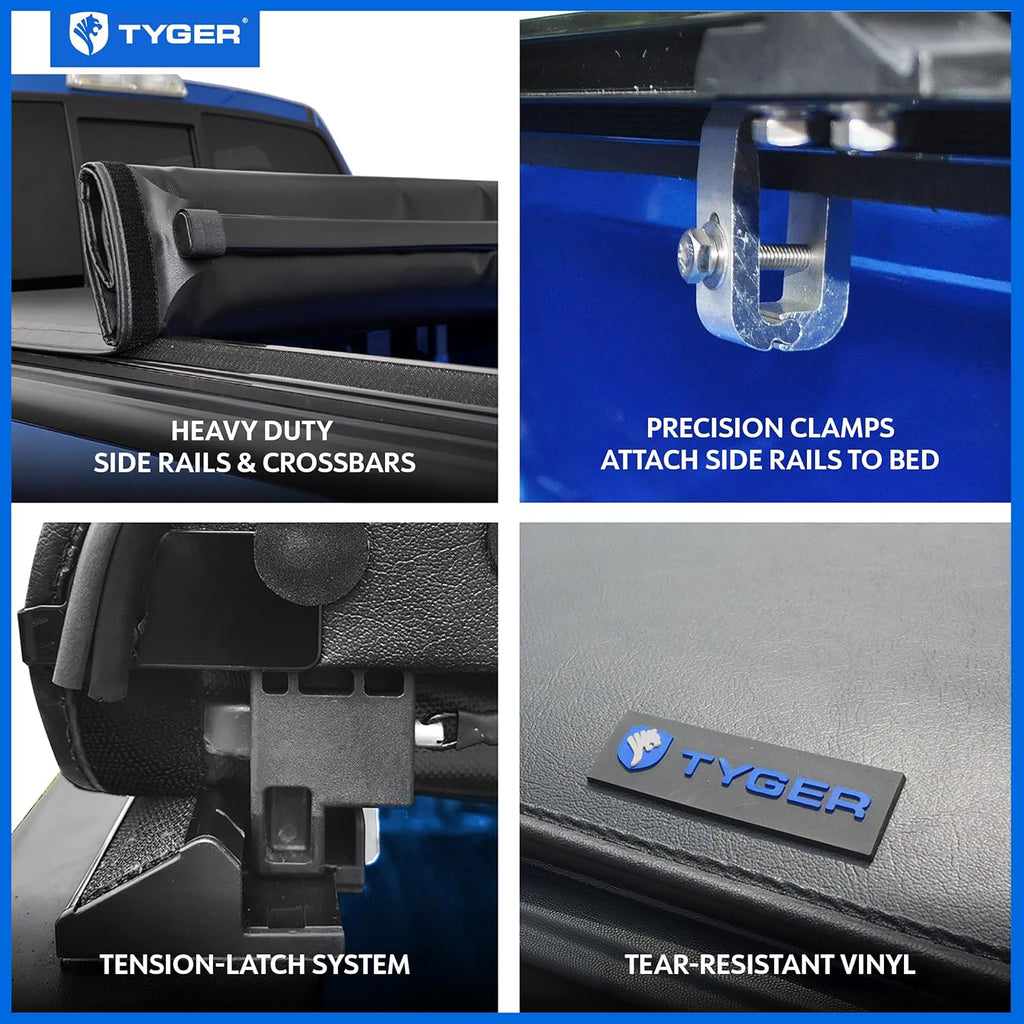 Soft Roll-up Truck Bed Tonneau Cover Compatible with 2024-2026 Toyota Tacoma (Only Fits Models with Factory Deck Rail System) | 5' (60") Bed | TG-BC1T9204