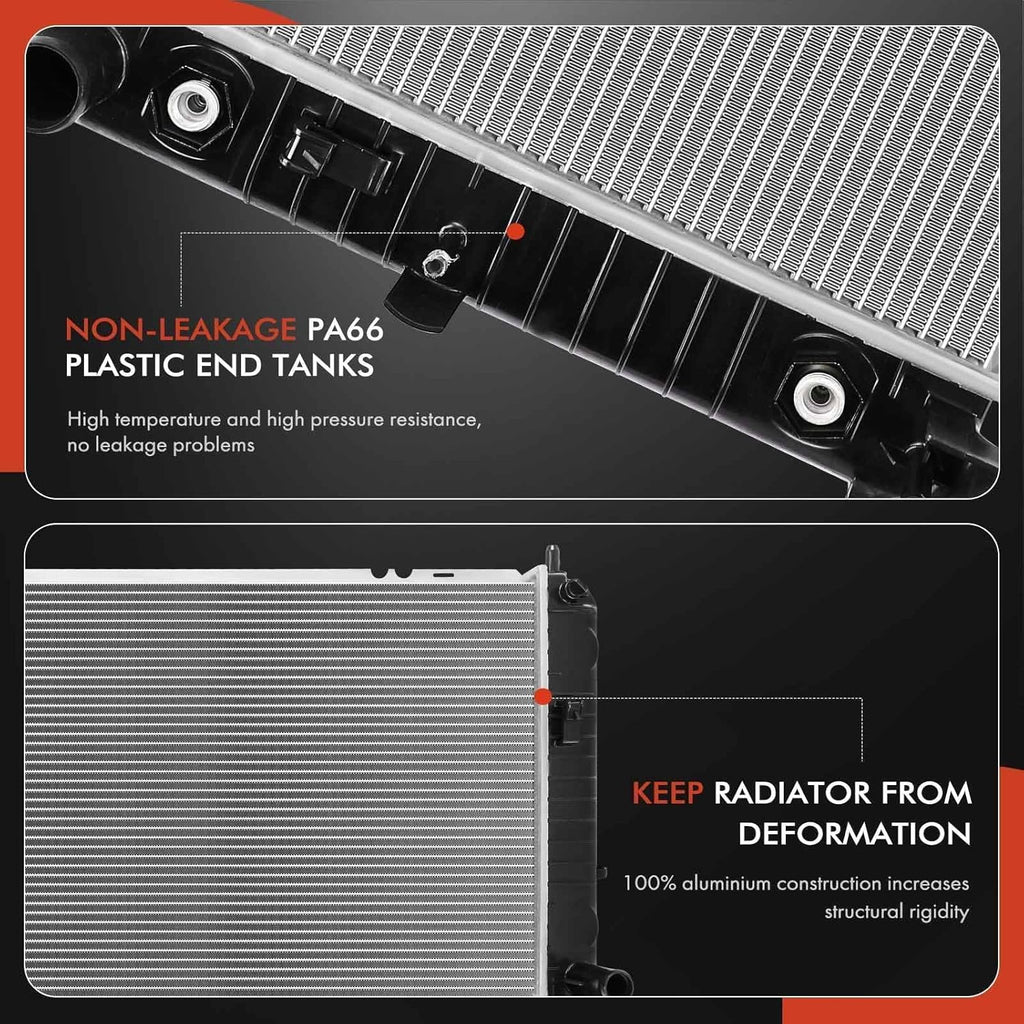 34" Engine Coolant Radiator Compatible with Chevy Silverado, Suburban, Tahoe & GMC Sierra, Yukon & Cadillac Escalade, Automatic Transmission, Without Engine Oil Cooler, w/ 2 Oil Cooler Holes