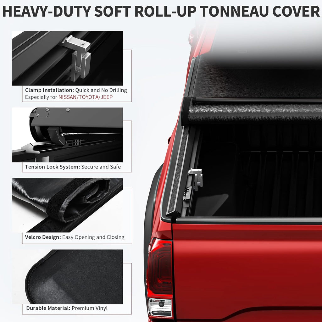 Soft Roll Up Truck Bed Tonneau Cover Compatible with 2016-2023 Toyota Tacoma (Excl. Trail), 5ft Bed with Track Rail System
