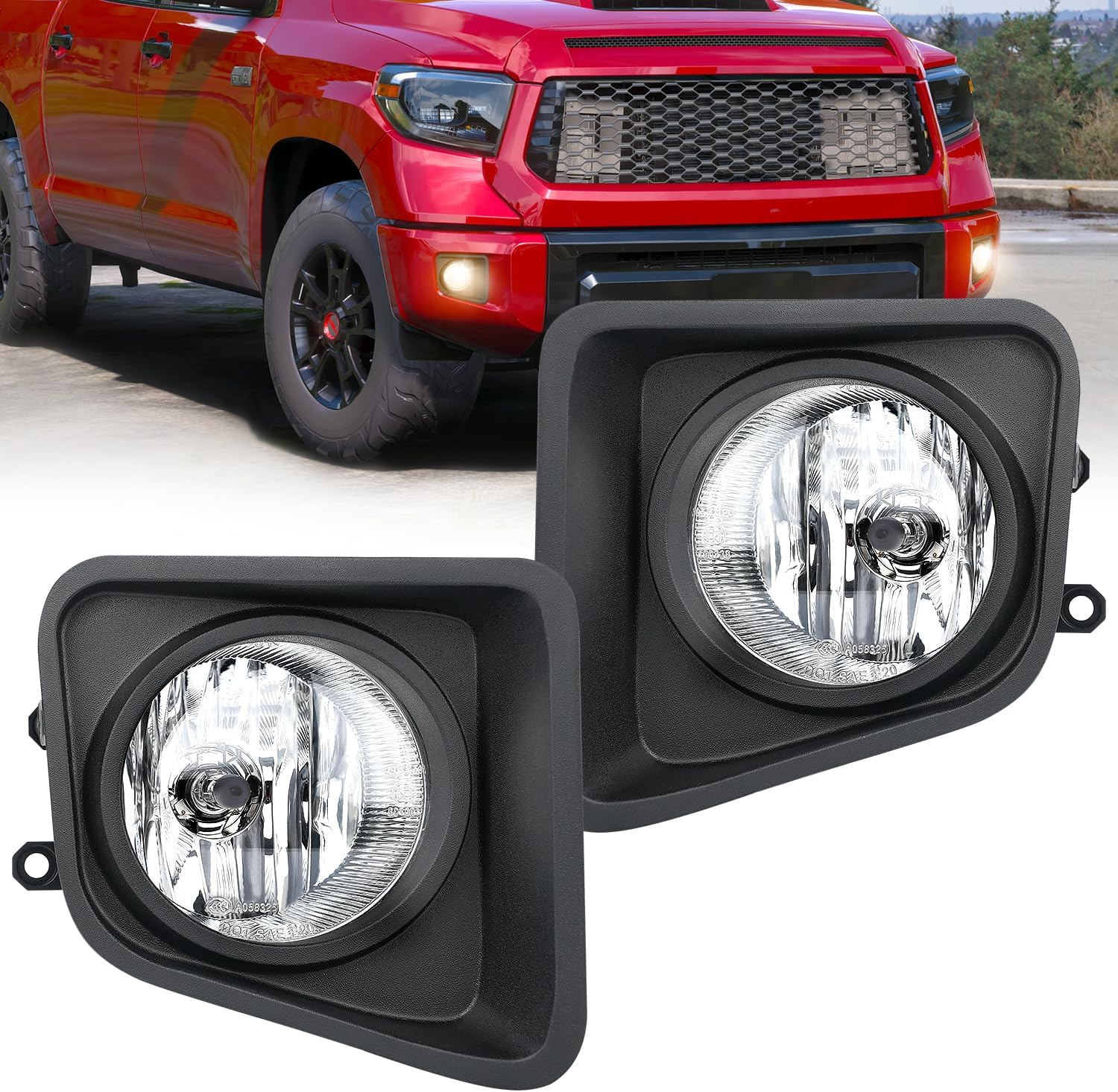 Fog Lights Assembly Compatible with 2001 2002 2003 2004 2005 2006 2007 Toyota Sequoia 2000-2006 Tundra(NOT fit steel front bumper models) w/9006 12V 51W Bulbs Clear Lens