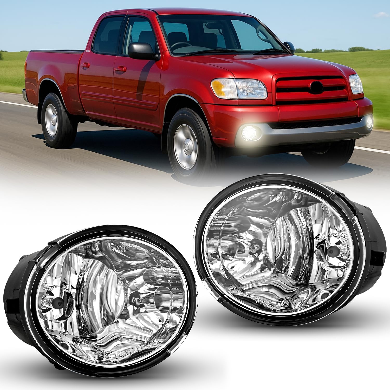 Fog Lights Assembly Compatible with 2001 2002 2003 2004 2005 2006 2007 Toyota Sequoia 2000-2006 Tundra(NOT fit steel front bumper models) w/9006 12V 51W Bulbs Clear Lens