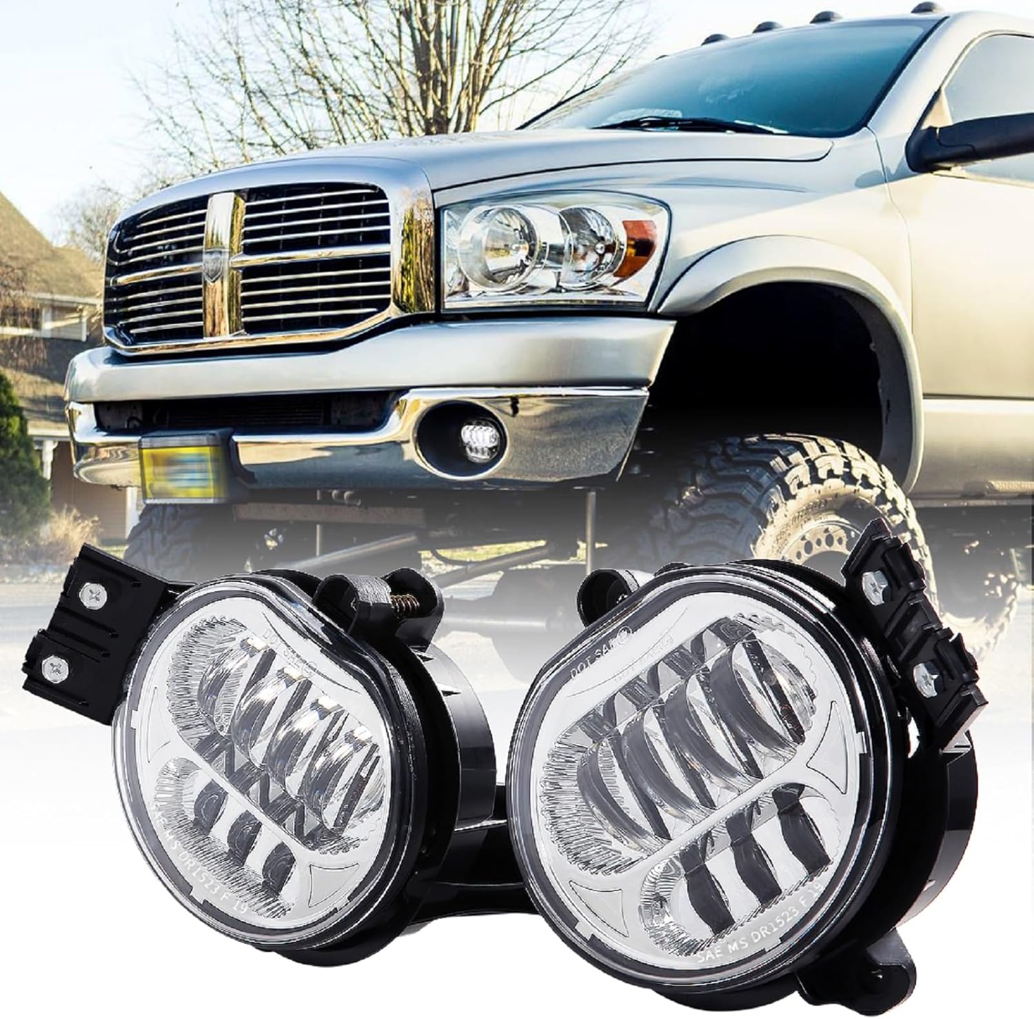 New Version LED Fog Light Compatible with Dodge Ram 1500 2002-2008 Dodge Ram 2500/3500 Pickup Truck 2003 2004 2005 2006 2007 2008 2009-1 Pair Black