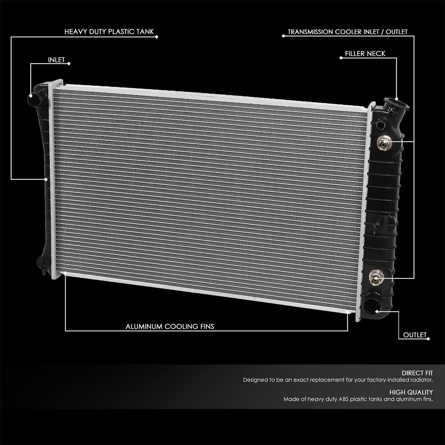 OEM-RA-709 OE Style 1-Row Aluminum Core Radiator Compatible with 81-86 C/K 1500 2500 3500,28-1/4" W X 17-1/4" H X 1-1/4" D,1-5/16" Inlet / 1-9/16" Outlet