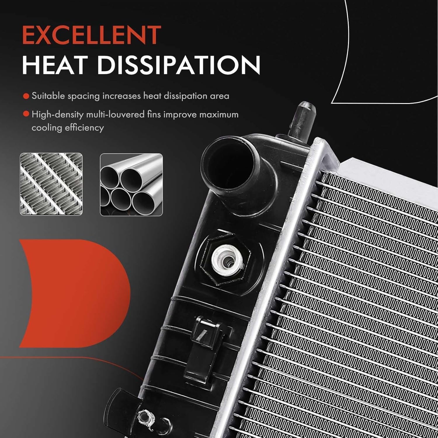 34" Engine Coolant Radiator Compatible with Chevy Silverado, Suburban, Tahoe & GMC Sierra, Yukon & Cadillac Escalade, Automatic Transmission, Without Engine Oil Cooler, w/ 2 Oil Cooler Holes