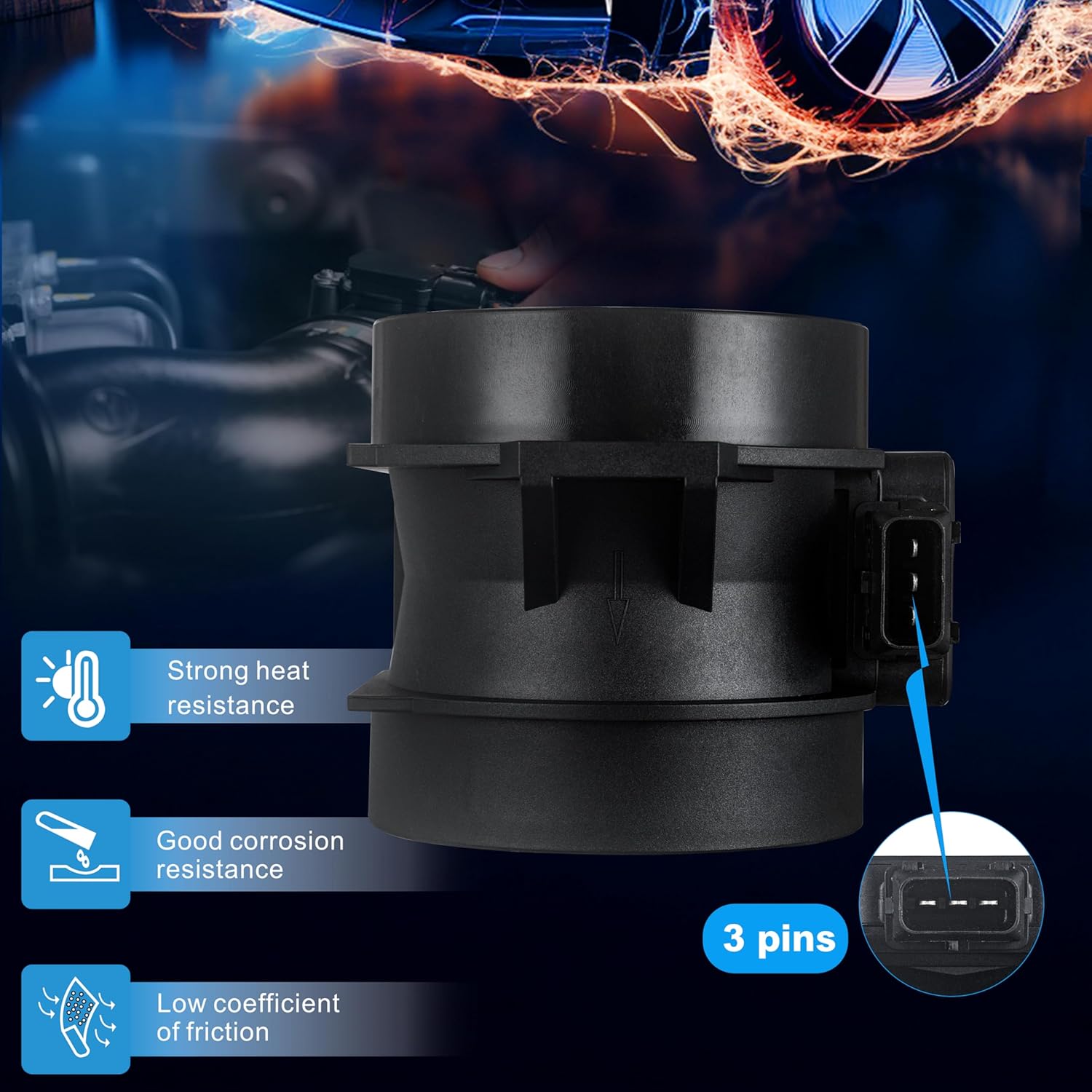 Air Flow Sensor Meter MAF Sensor Compatible with Hyundai Sonata 2001-2005,Santa Fe 2001-2005,Tucson 2005-2009,Tiburon 2003-2008 & Kia Optima2001-2006,Replace# 28164-37200