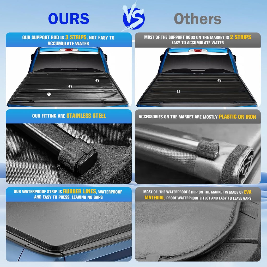 6.4Ft Soft Roll Up Tonneau Cover for 2003-2010, 2011-2018, 2019-2023 Dodge Ram 1500, 2011-2024 Ram 2500 3500 6.4 Ft Bed Fleetside Without Rambox