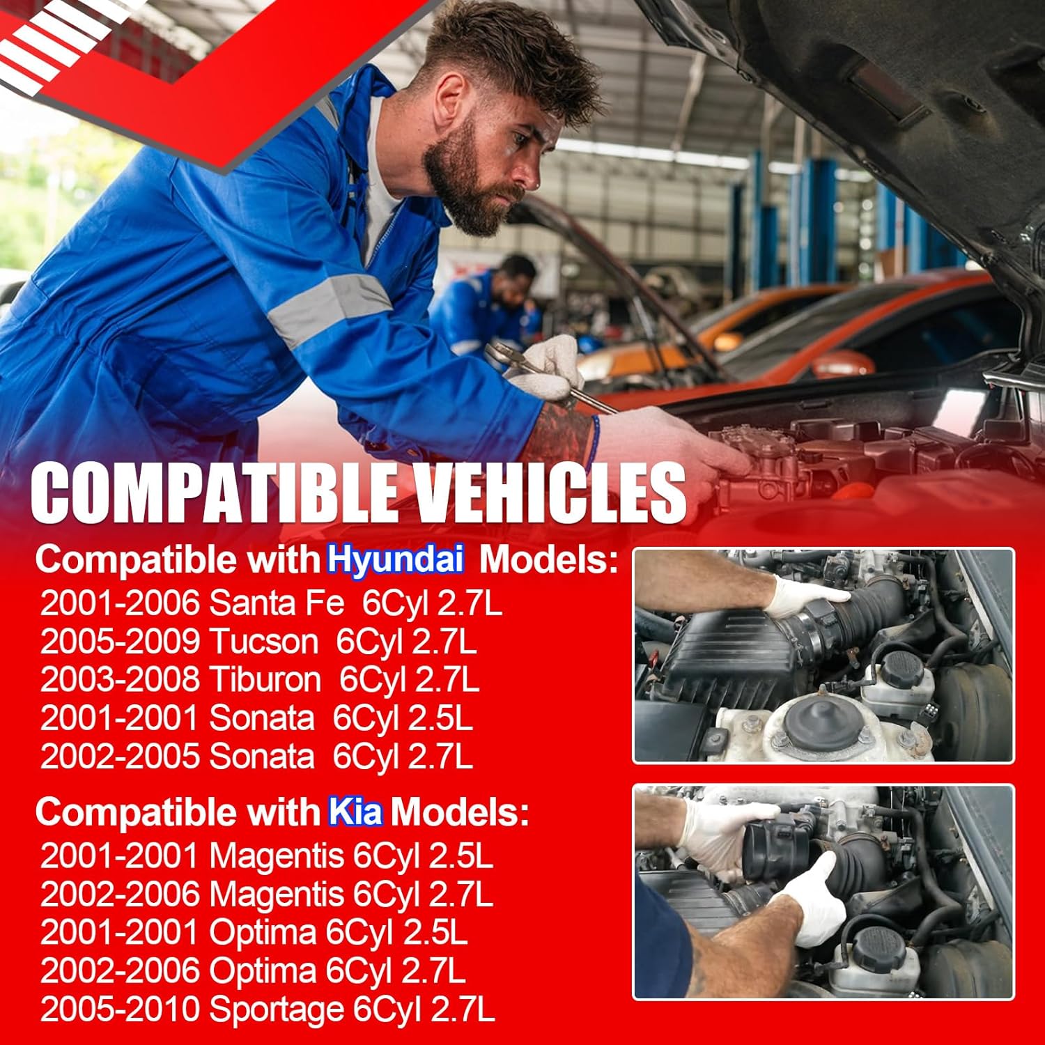 Air Flow Sensor Meter MAF for Hyundai Santa Fe Tucson Tiburon Sonata for Kia Magentis Optima Sportage V6 2.5L 2.7L, Replace OE 28164-37200, 2816437200, MF21041N, 5WK9643