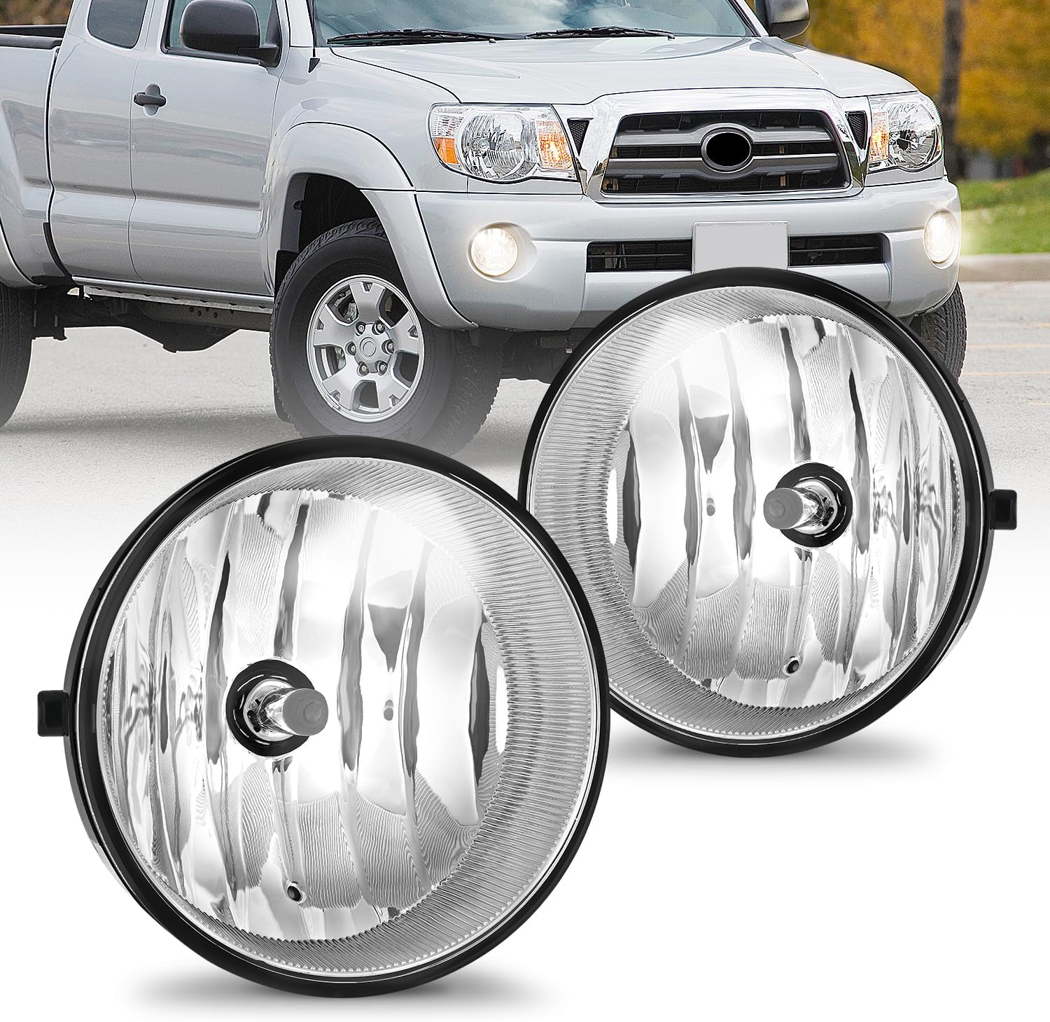 Fog Lights Assembly Compatible with 2001 2002 2003 2004 2005 2006 2007 Toyota Sequoia 2000-2006 Tundra(NOT fit steel front bumper models) w/9006 12V 51W Bulbs Clear Lens