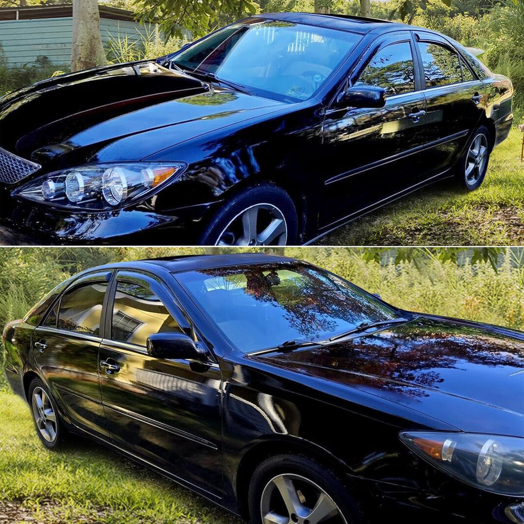 Window Visors Compatible with 2002-2006 Toyota Camry 4Dr Sedan, Slim Style Tape On- Smoke Tint Acrylic by IKON MOTORSPORTS, 2003 2004 2005